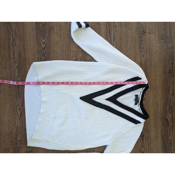 Rag & Bone Talia V-Neck Sweater White Black Trim Cotton Size Small Runway Style - Picture 6 of 10